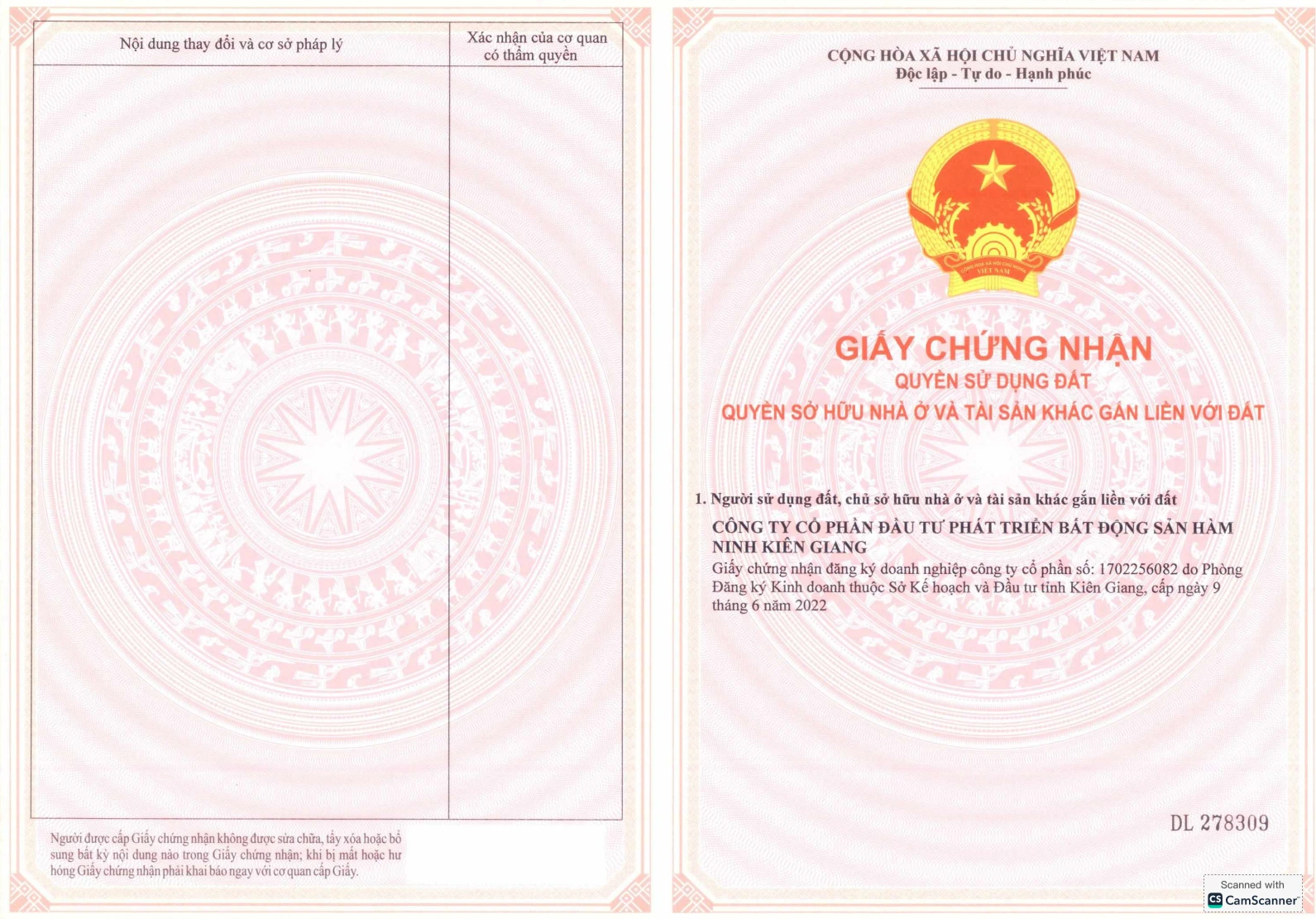 Giấy chứng nhận quyền sử dụng đất - Mặt ngoài