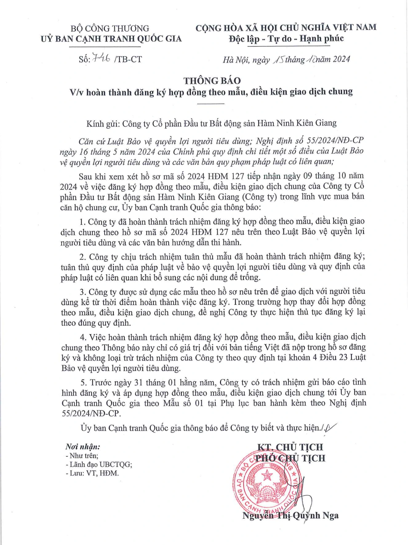 Hợp đồng mua bán đã được duyệt